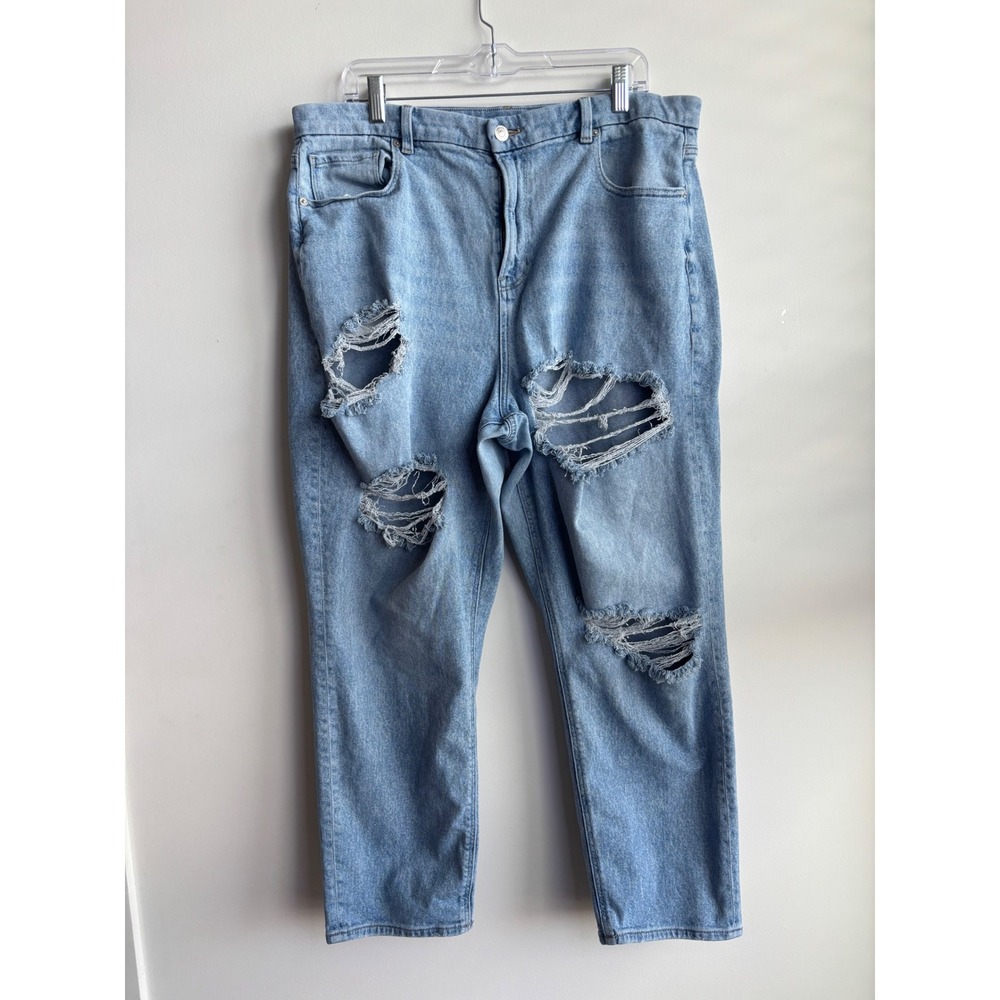 American Eagle Light Wash Distressed Mom Jeans Women 18 Regular